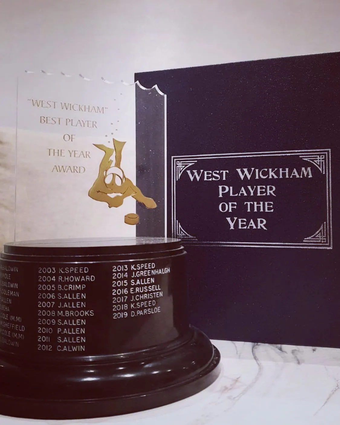 The WWUWH Player of the Year trophy — a silver cup on a wooden base
